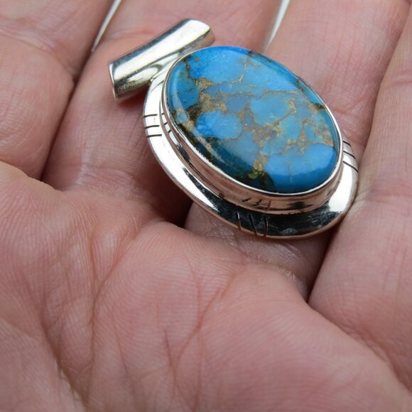 $300 Copper Turquoise Sterling Silver Pendent - Picture 2 of 4